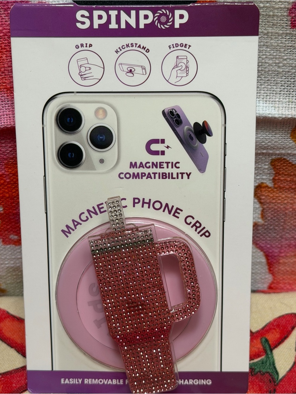 SPINPOP Pink Rhinestone Magnetic Phone Grip & Kickstand